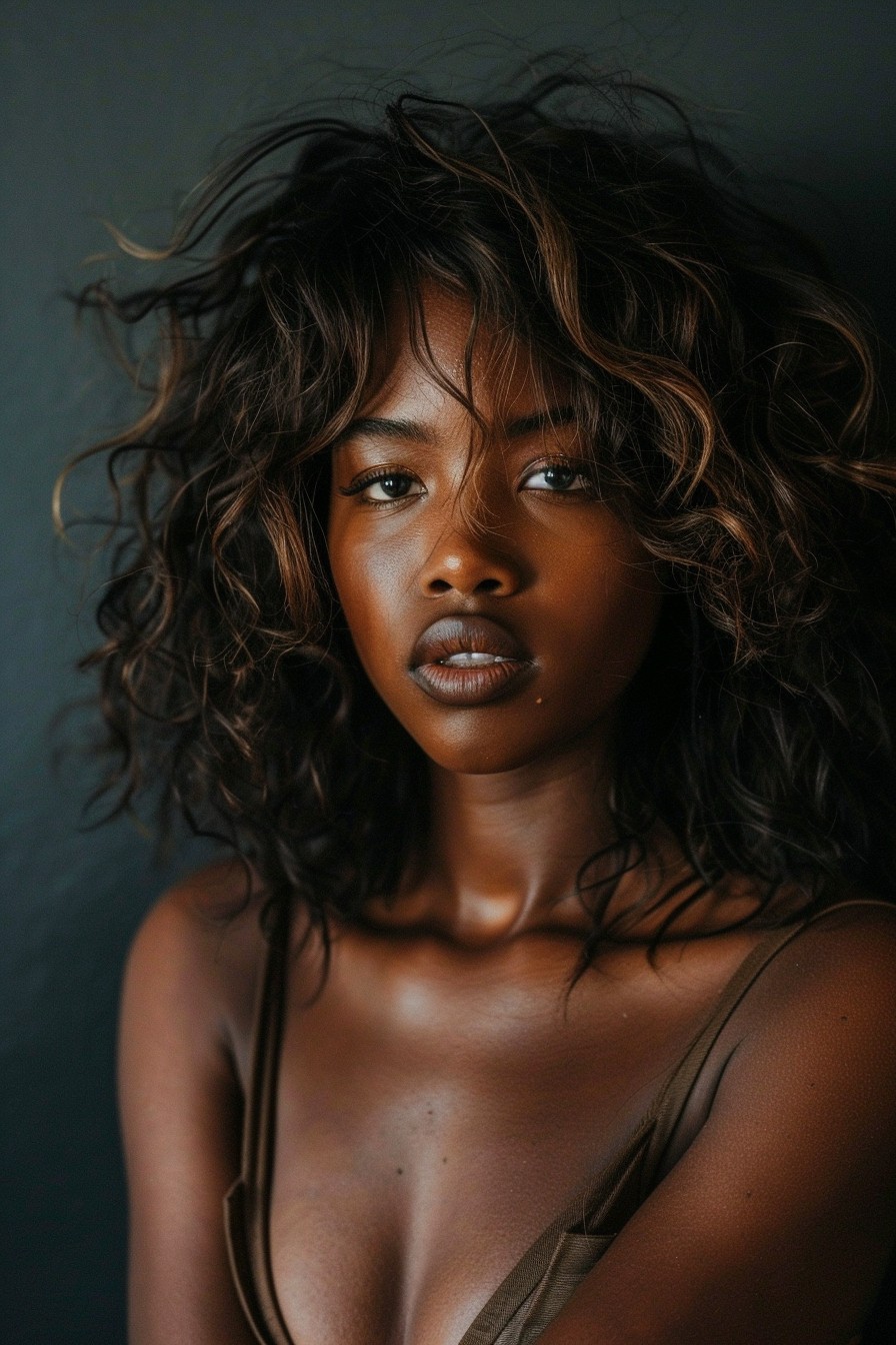 Shaggy Mullet with Caramel Highlights and Tousled Waves