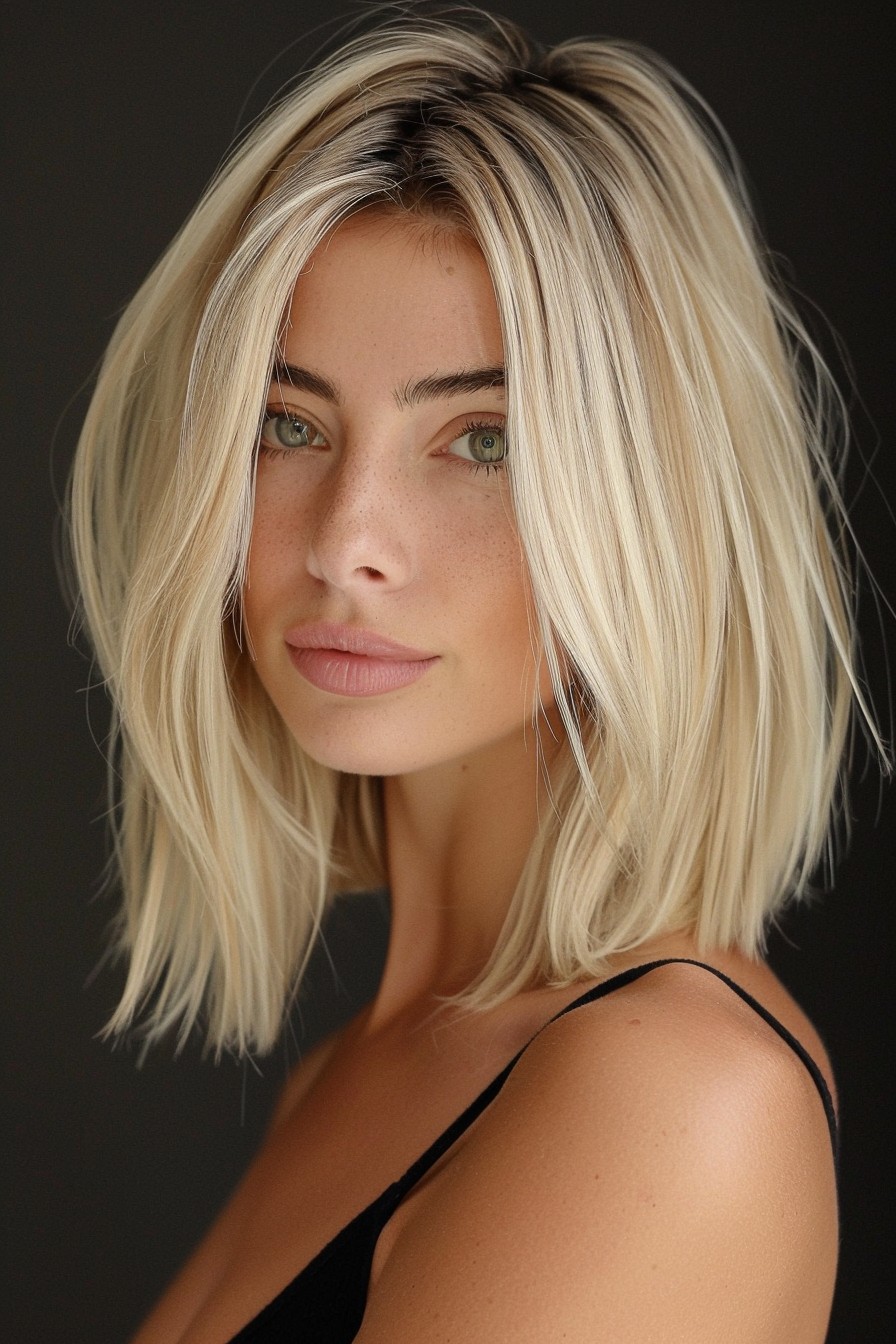 Smooth, Glossy Mid-Length California Blonde Lob