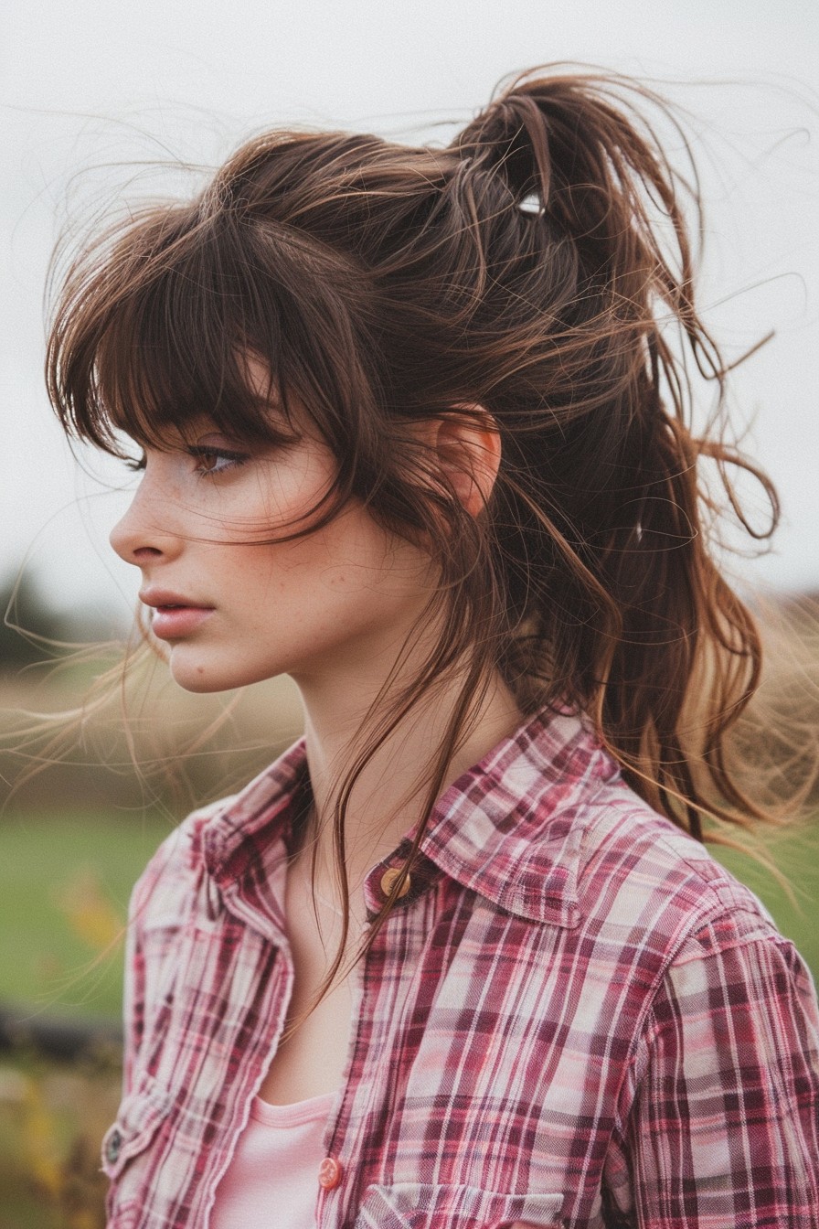 Soft Ponytail with Loose Strands in Dark Chestnut