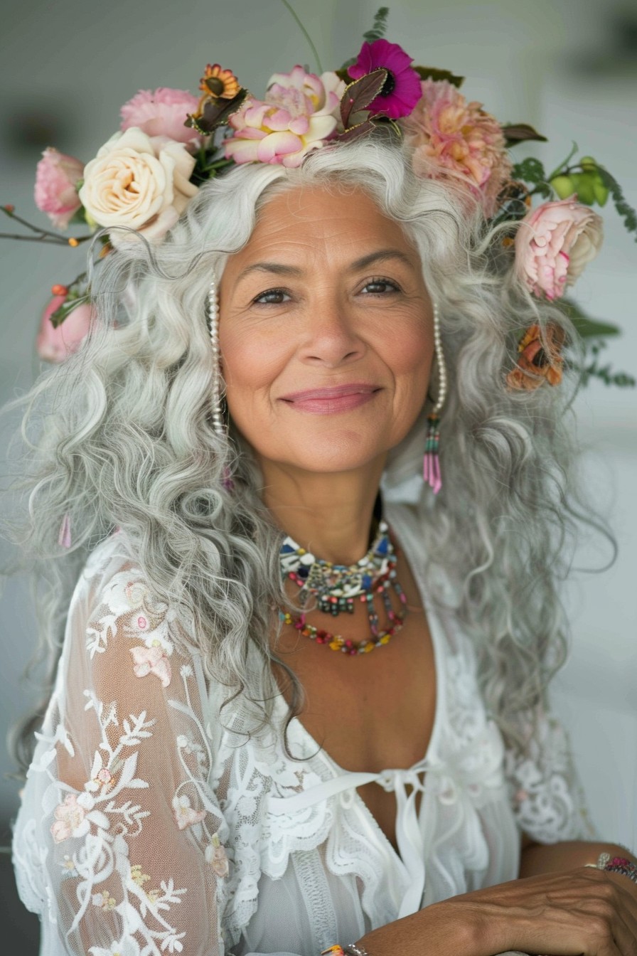 Romantic Curls with Floral Headpiece