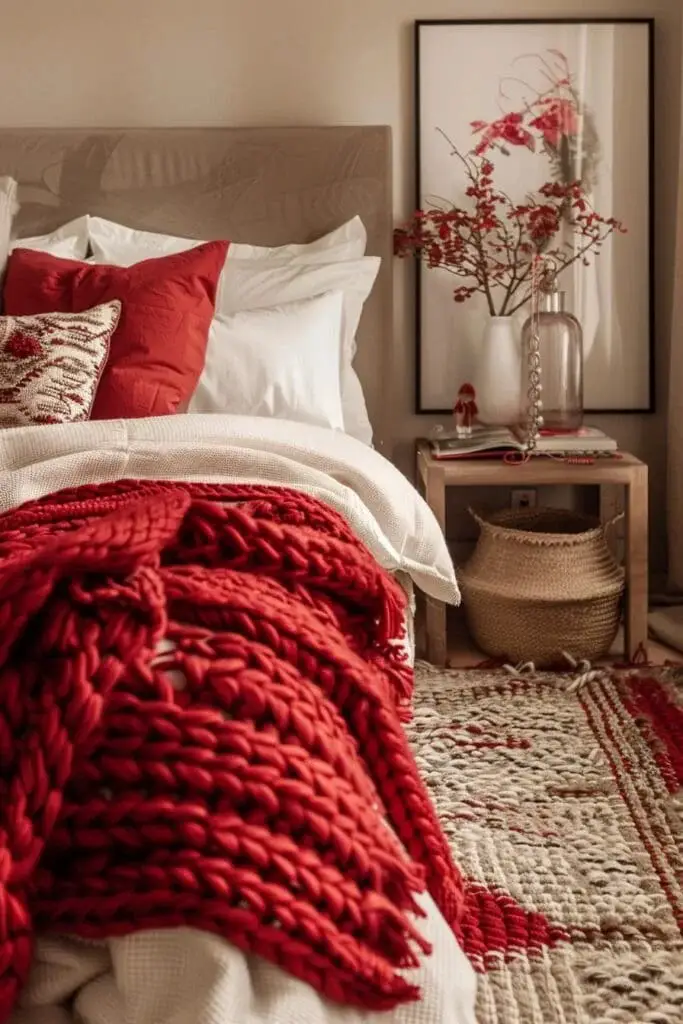 Chunky Red Knit Throw Blanket