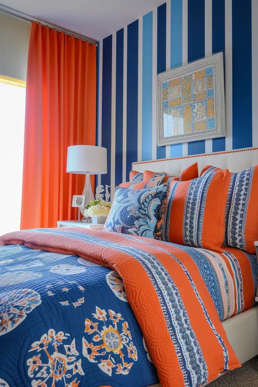 Bold Blue and Orange Bedroom