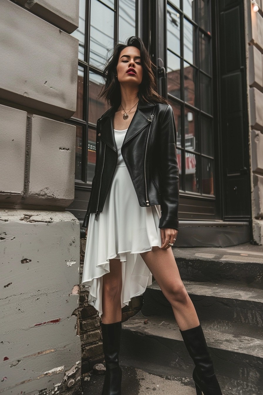 Leather Jacket And Slip Dress