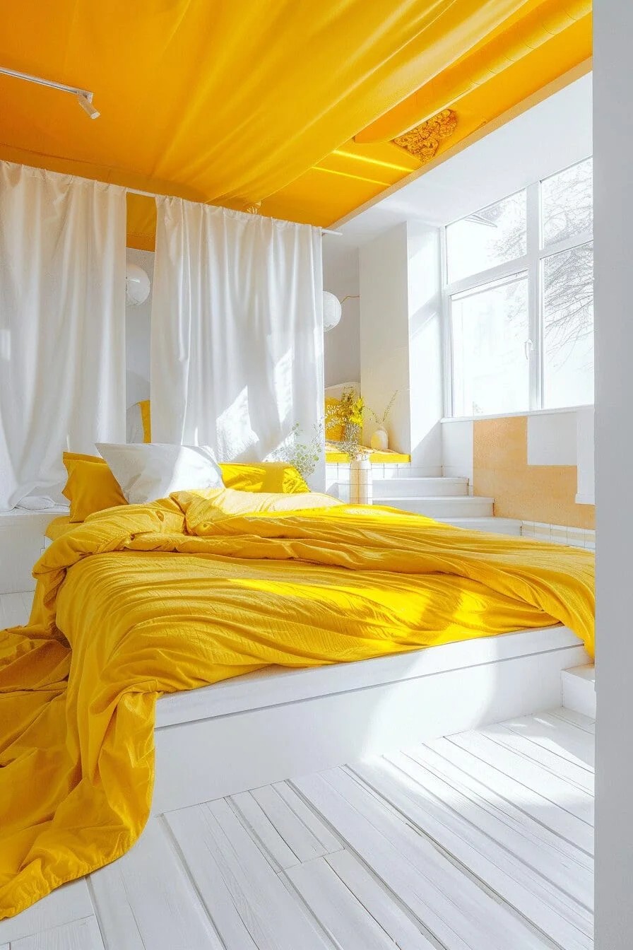 Minimalist Yellow and White Bedroom