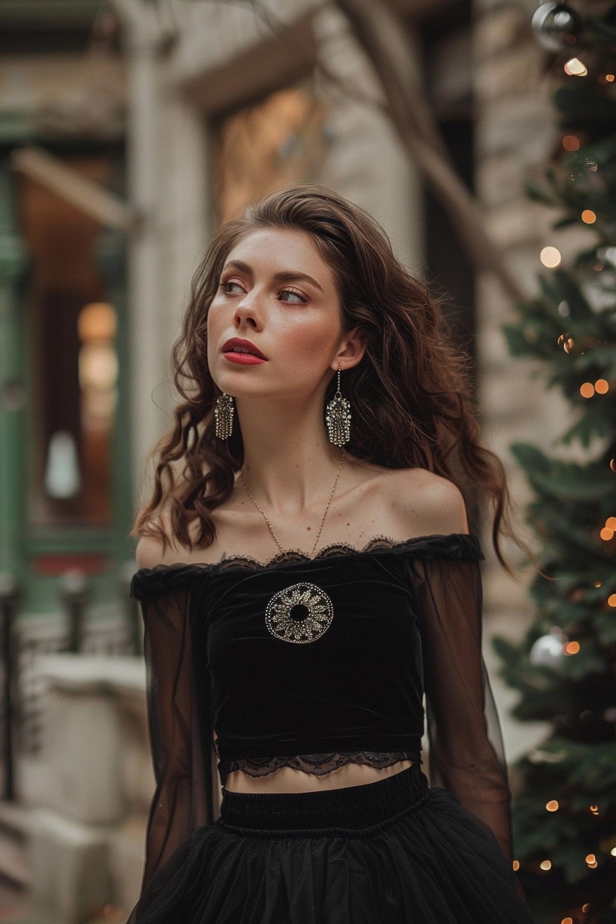 Tulle Skirt + Crop Top + Statement Earrings