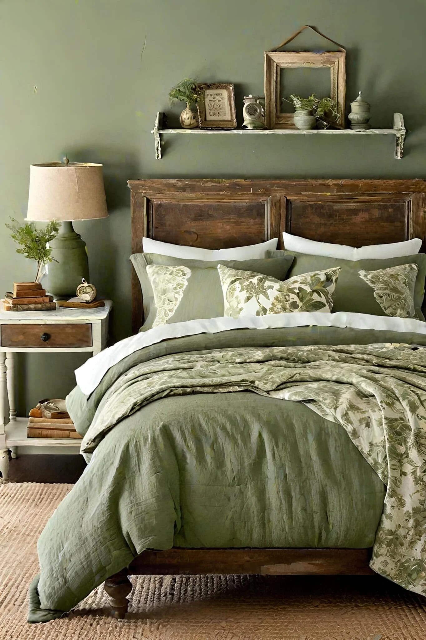 Eclectic Sage Green Bedroom With Vintage Decor