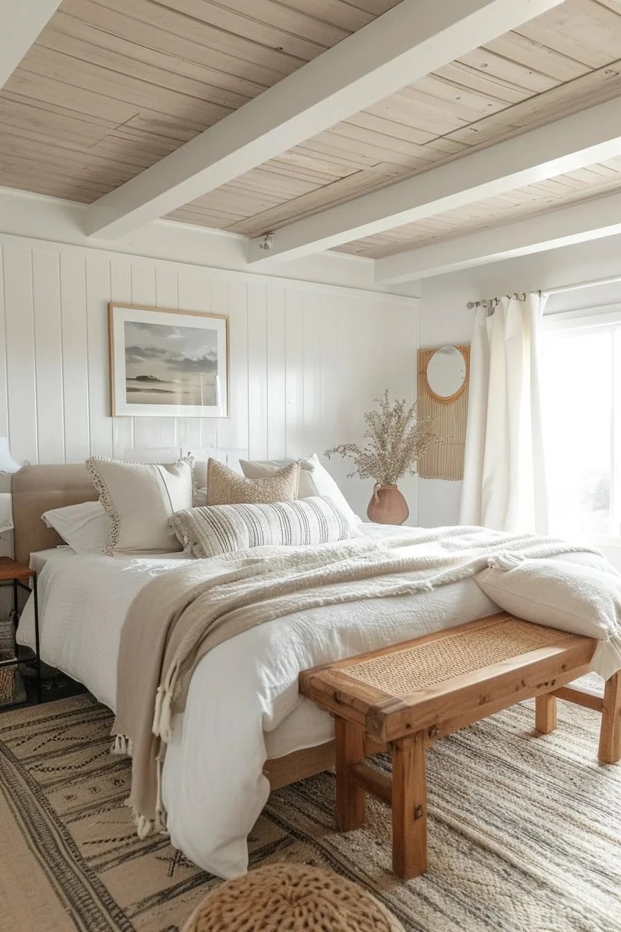 Scandinavian Master Bedroom with Simple White Tray Ceiling