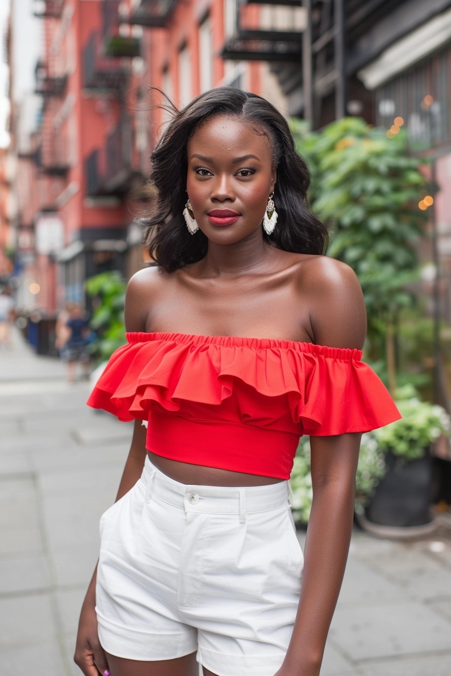 Off-the-Shoulder Top + Tailored Shorts