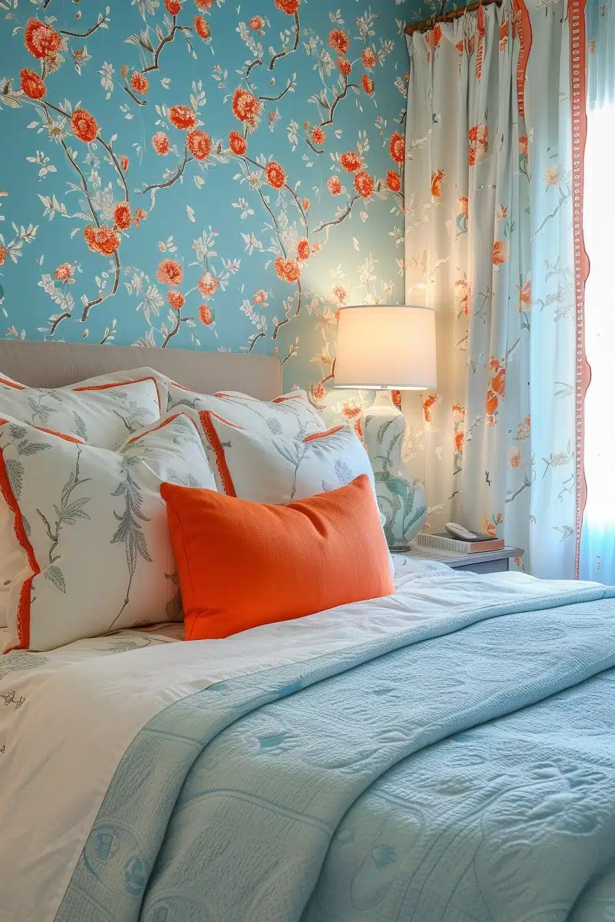 Whimsical Blue and Orange Bedroom