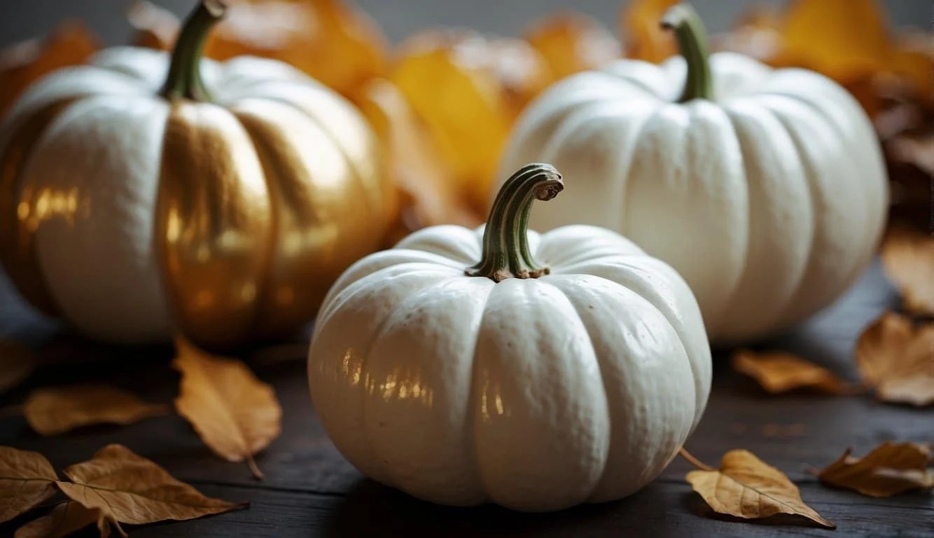 Metallic-Painted White Pumpkin Trio