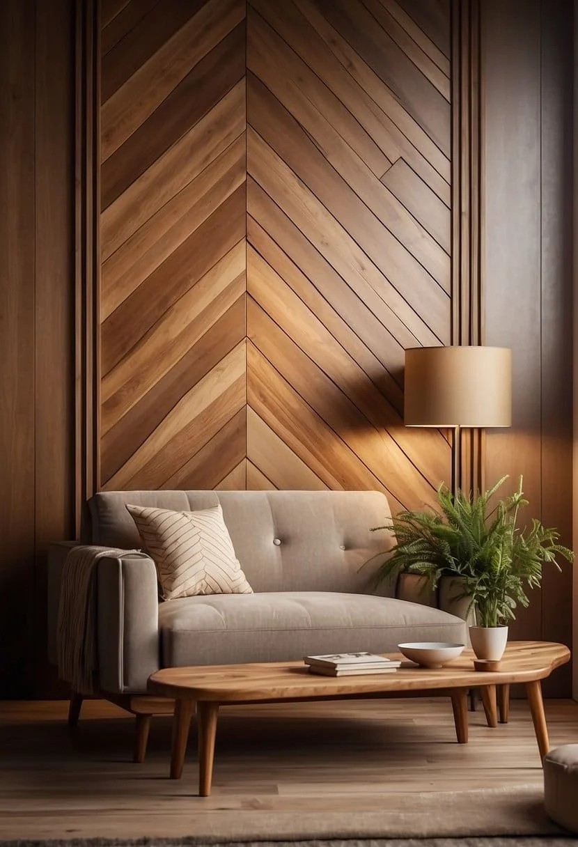 Chevron Pattern Wood Trim Accent Wall