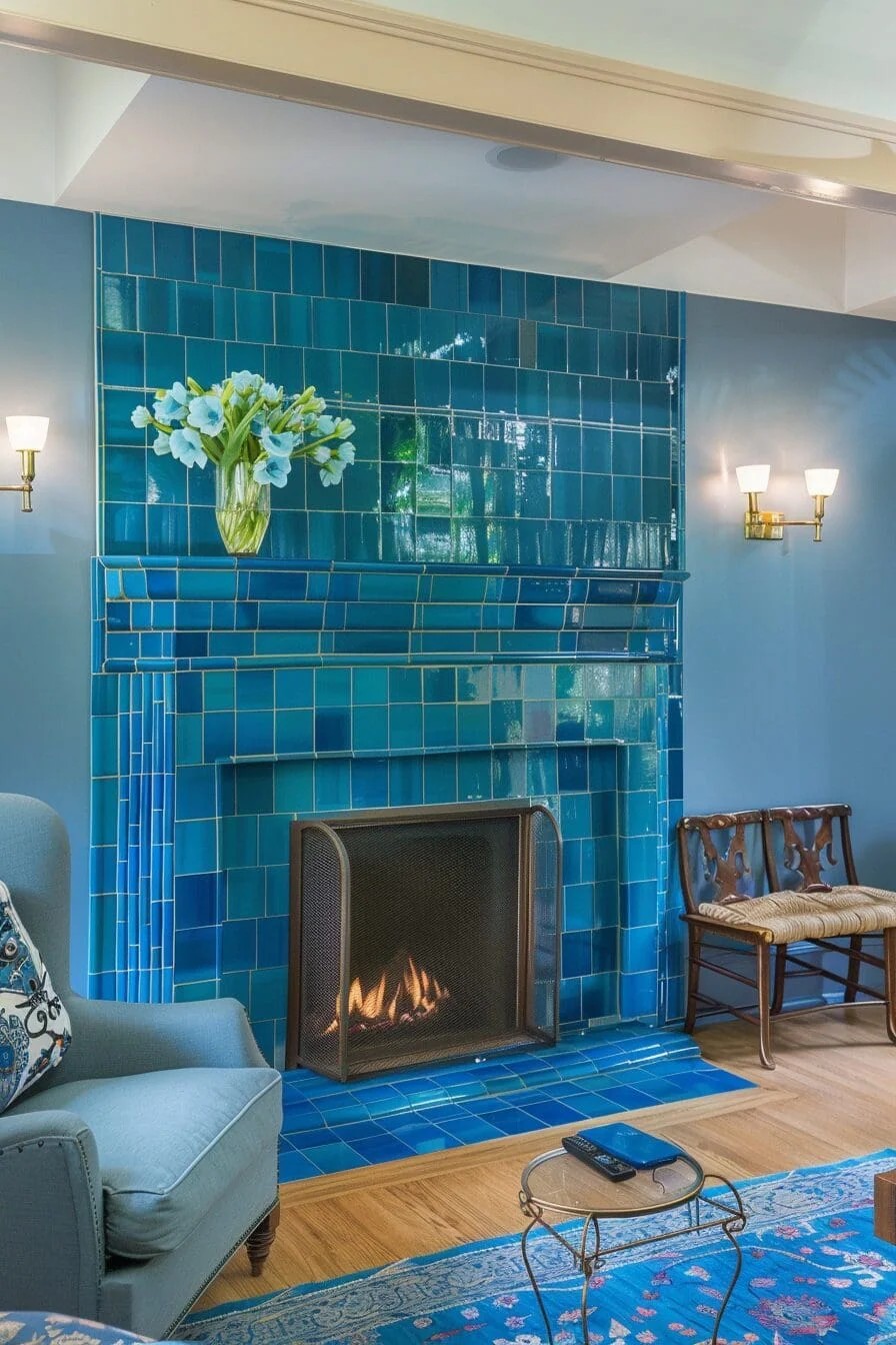 Blue Tile Fireplace