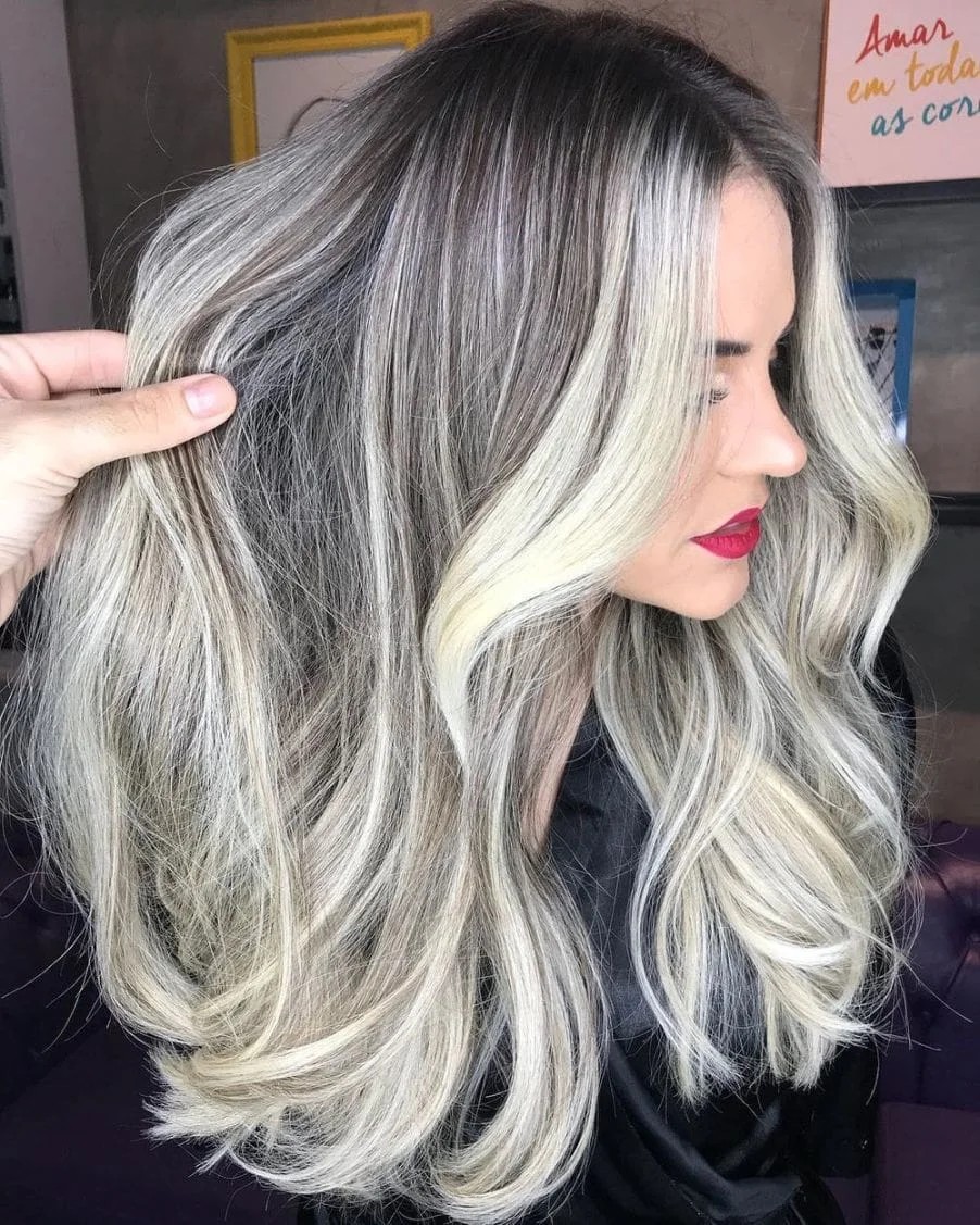 Silver Hair Color with Face-Framing Highlights