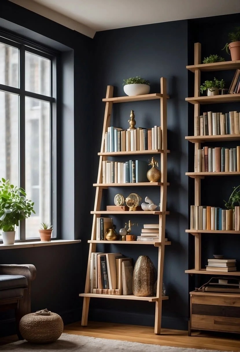 Repurposed Ladder Transformed Into Bookshelf