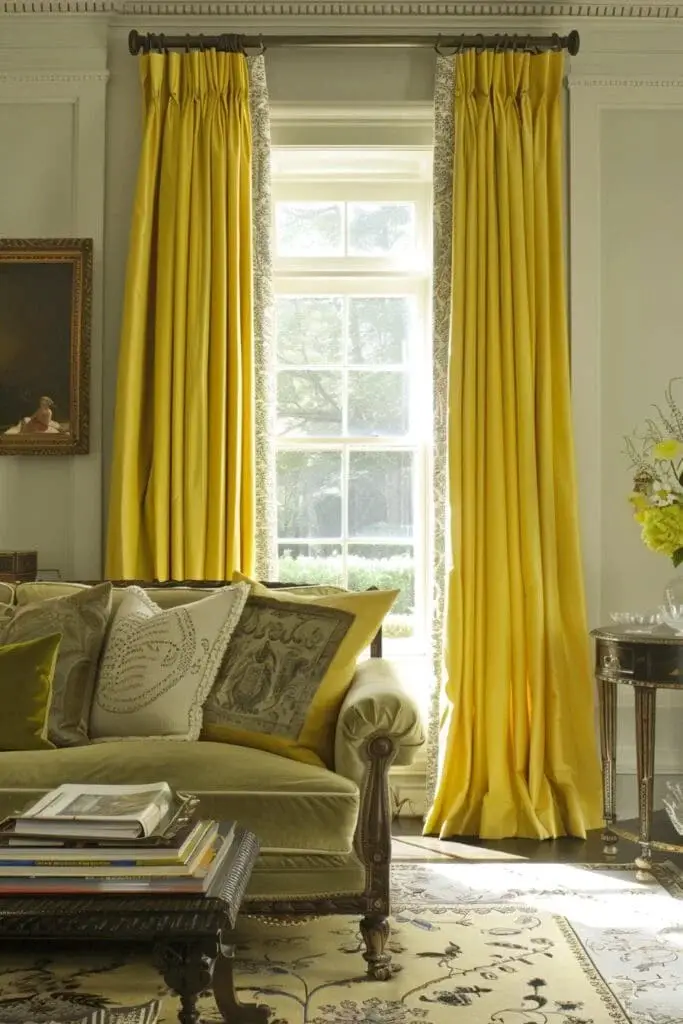 Lemon Yellow Curtains with White Trim