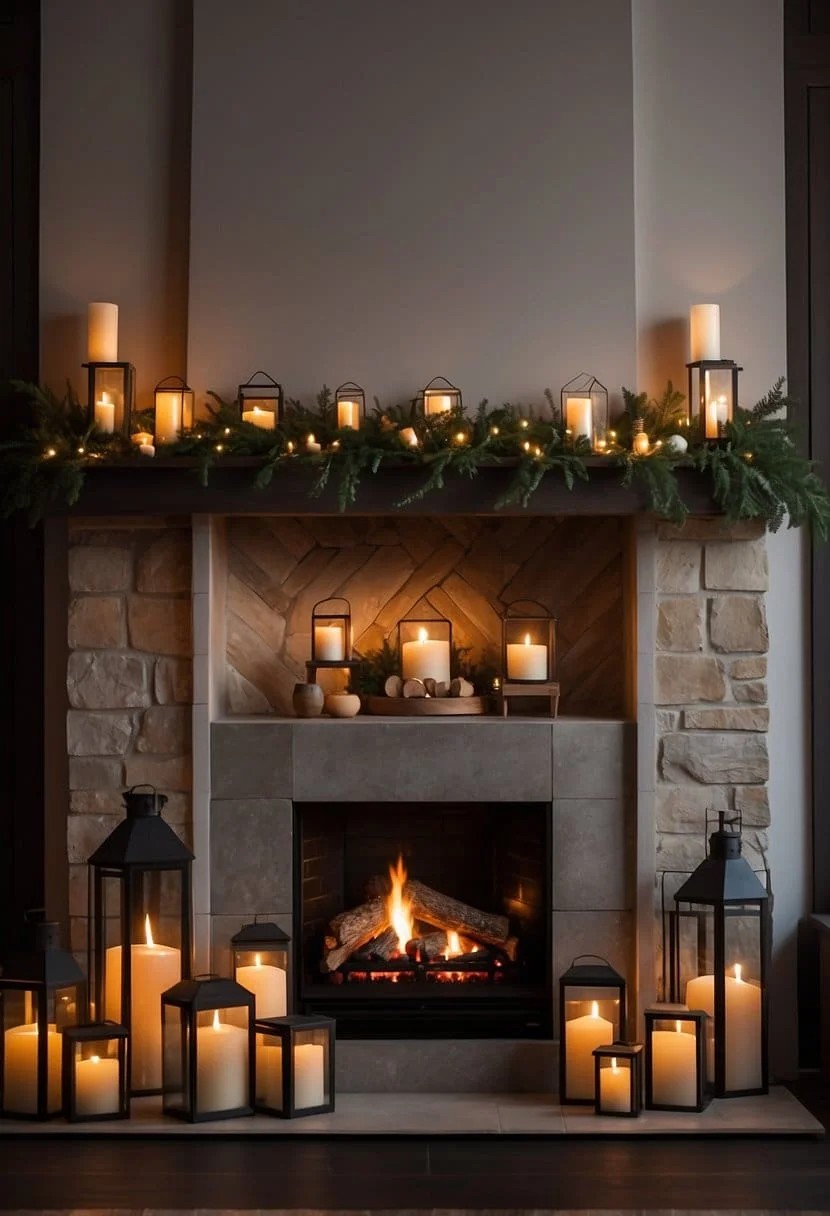 Lanterns as Fireplace Mantel Accents