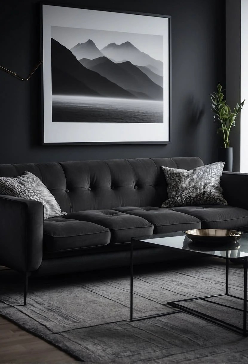 Charcoal Sofa in a Monochromatic Theme Room