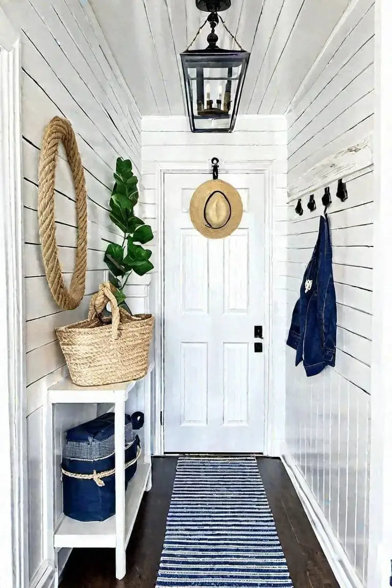 Nautical Small Hallway With Ship Lap Walls And Rope Details