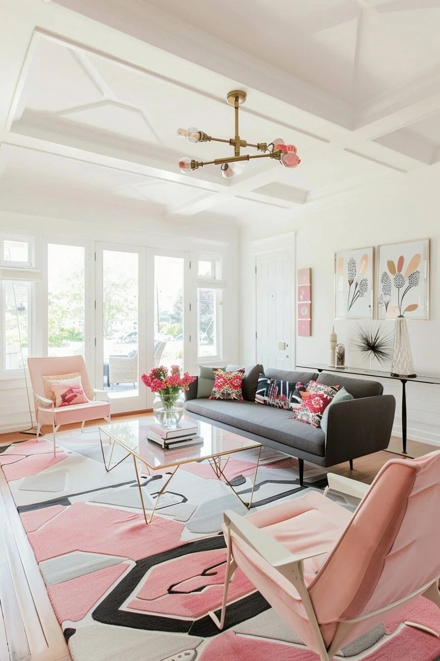 Pink Geometric Rug