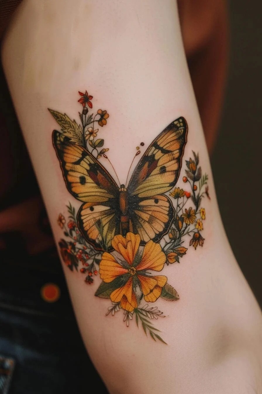 Floral Butterfly: Combines the meanings of flowers and butterflies, signifying love, life, and beauty