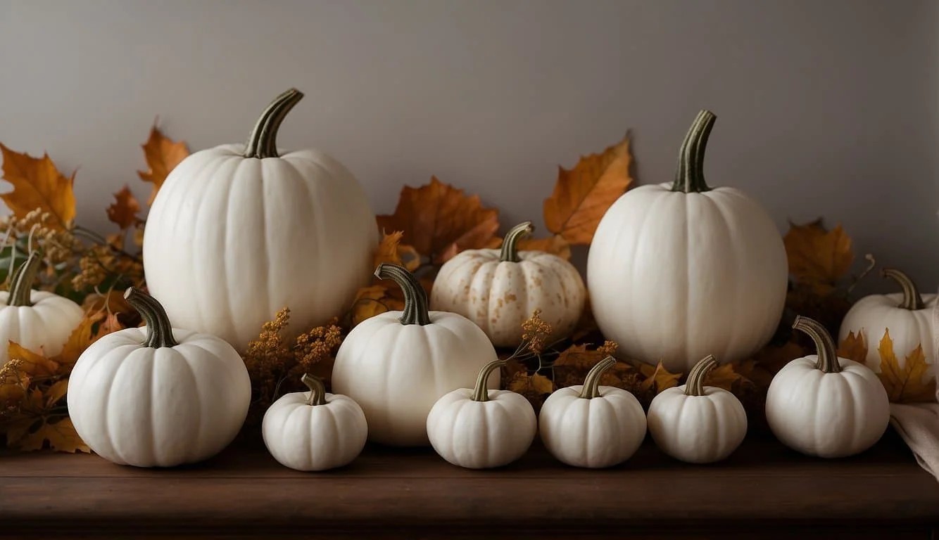 Hand-Painted White Pumpkin Mantel Display