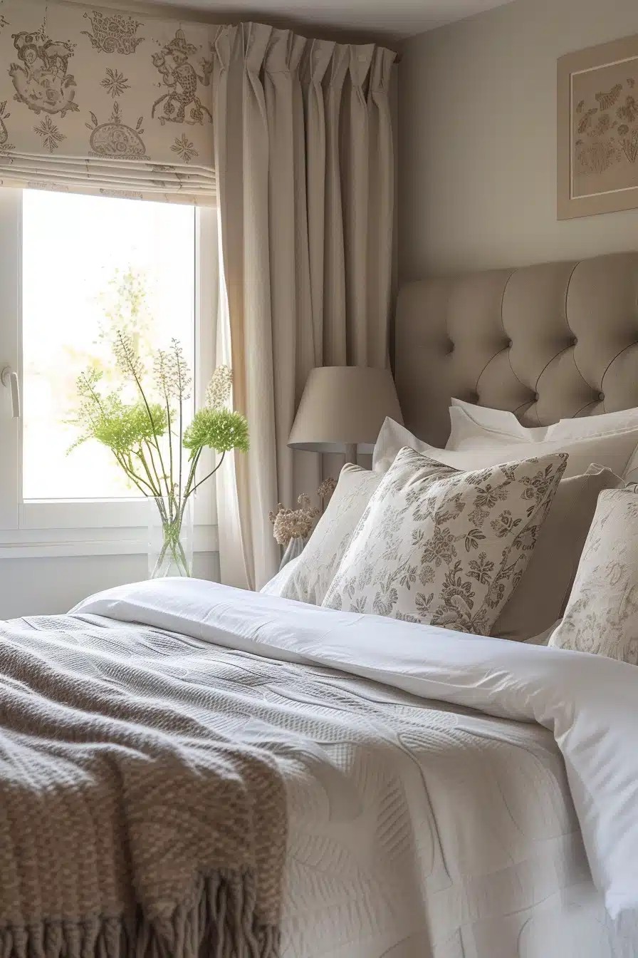 Cozy Grey Headboard With Curtains