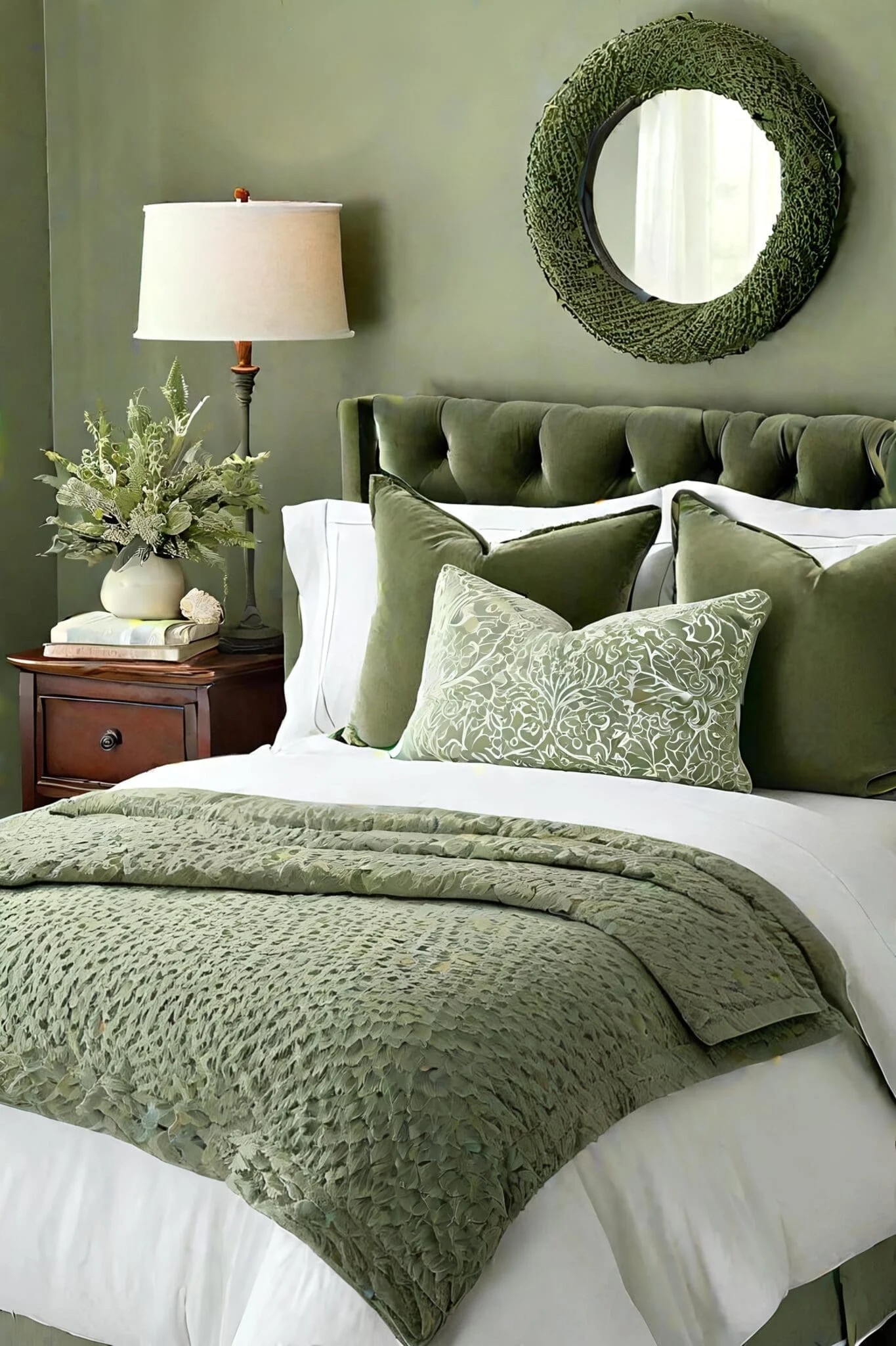 Cozy Sage Green Guest Room With Plush Linens