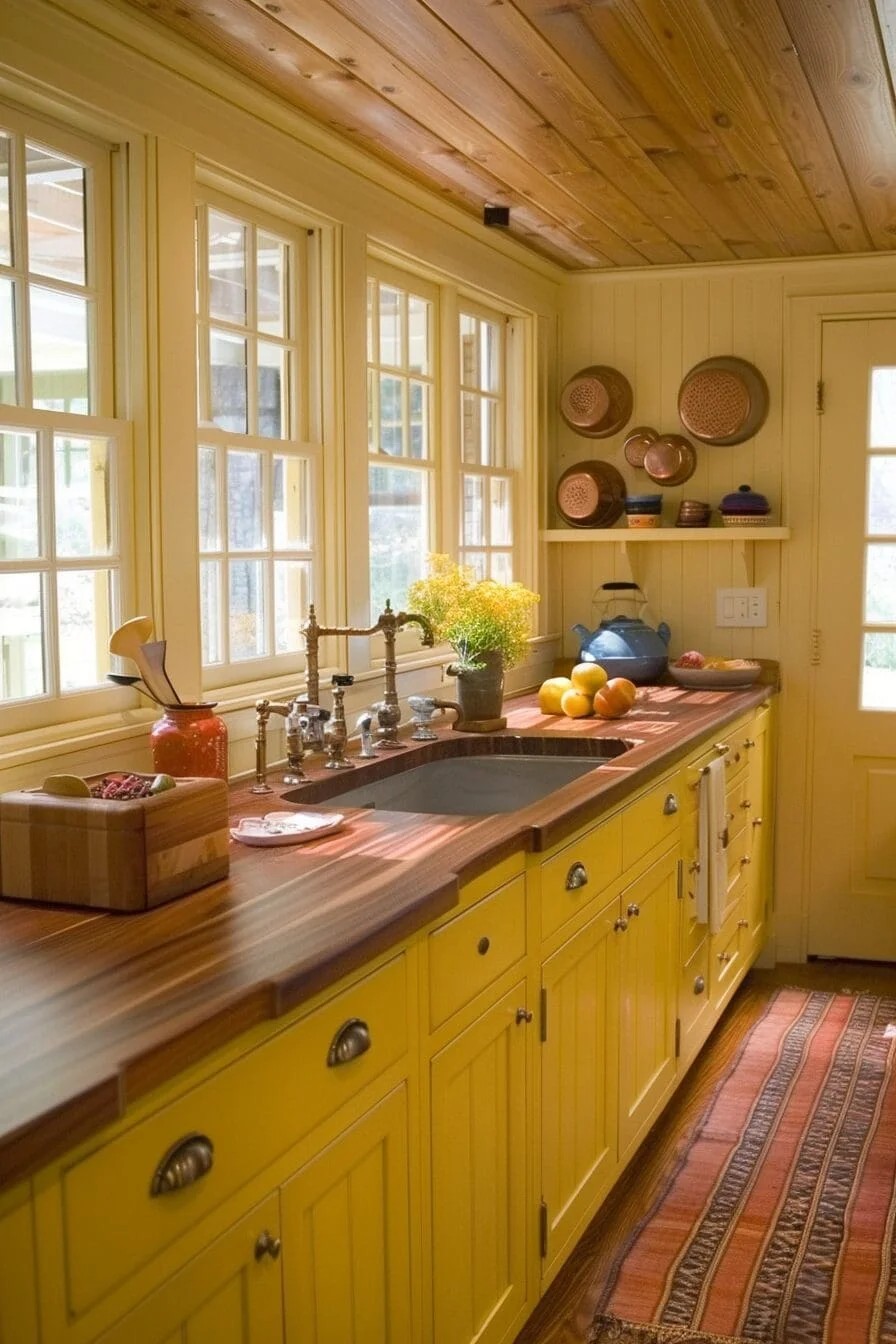 Warm Yellow Kitchen with Wooden Countertops