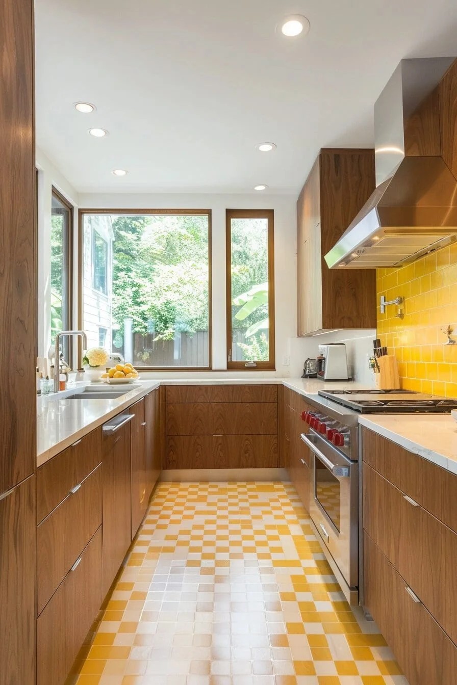 Honeycomb Yellow Tile Kitchen Floor