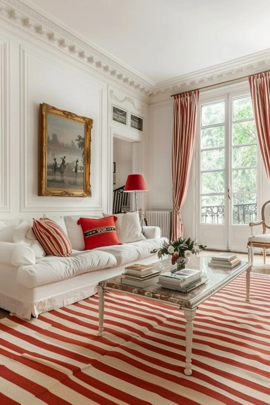 Striped Red and White Rug