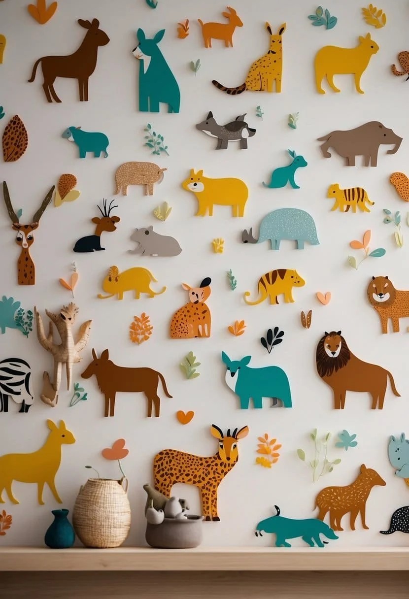 Removable Animal Character Decals on A Nursery Accent Wall