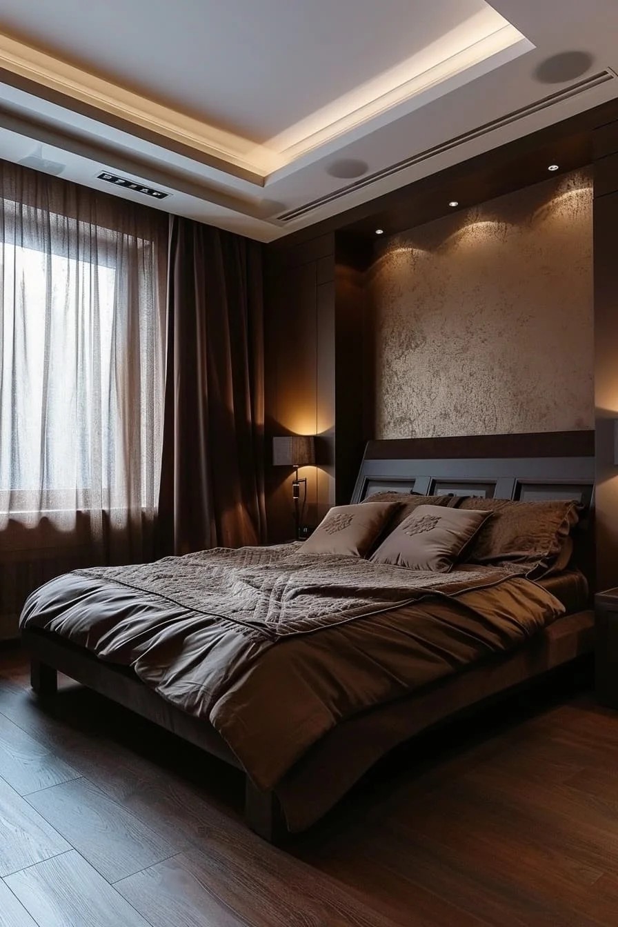 Brown Bedroom with a Blend of Traditional and Modern Styles