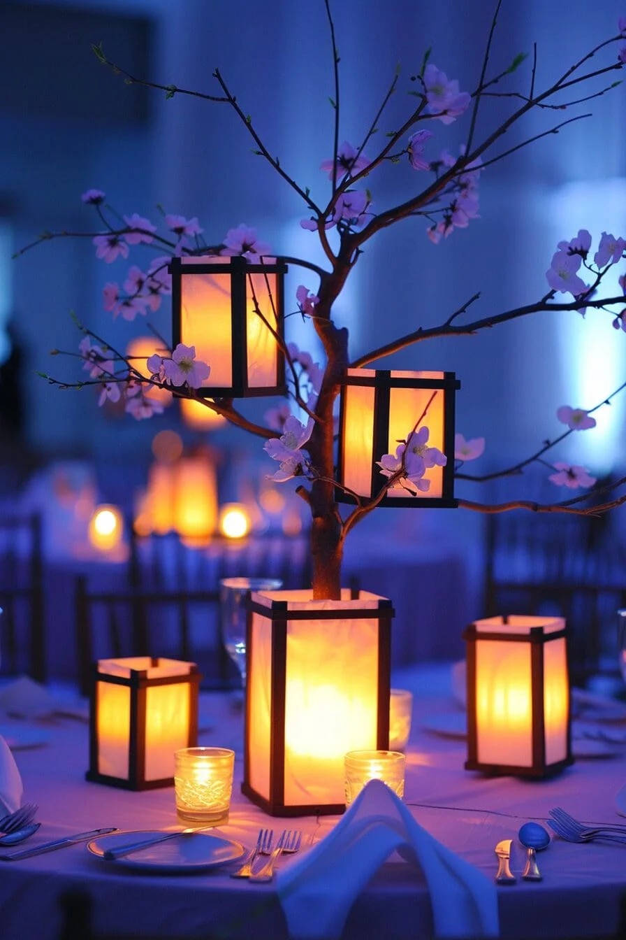 Centerpiece with Glowing Lanterns