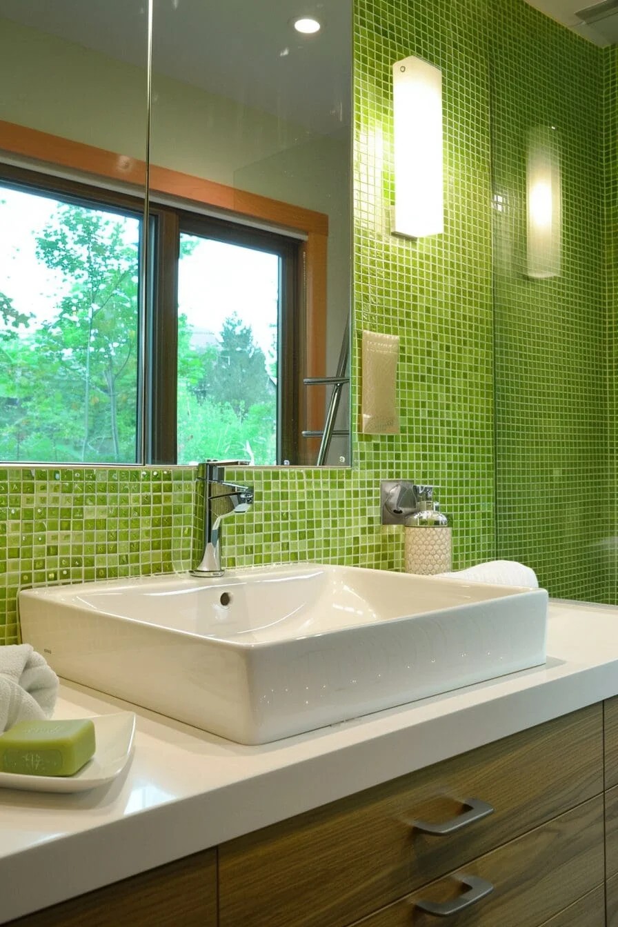 Green Penny Tile Backsplash