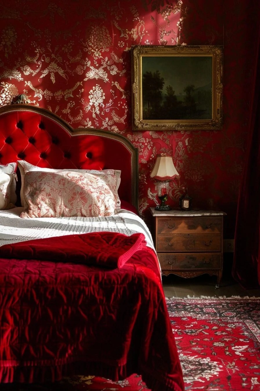 Crimson Tufted Bedspread