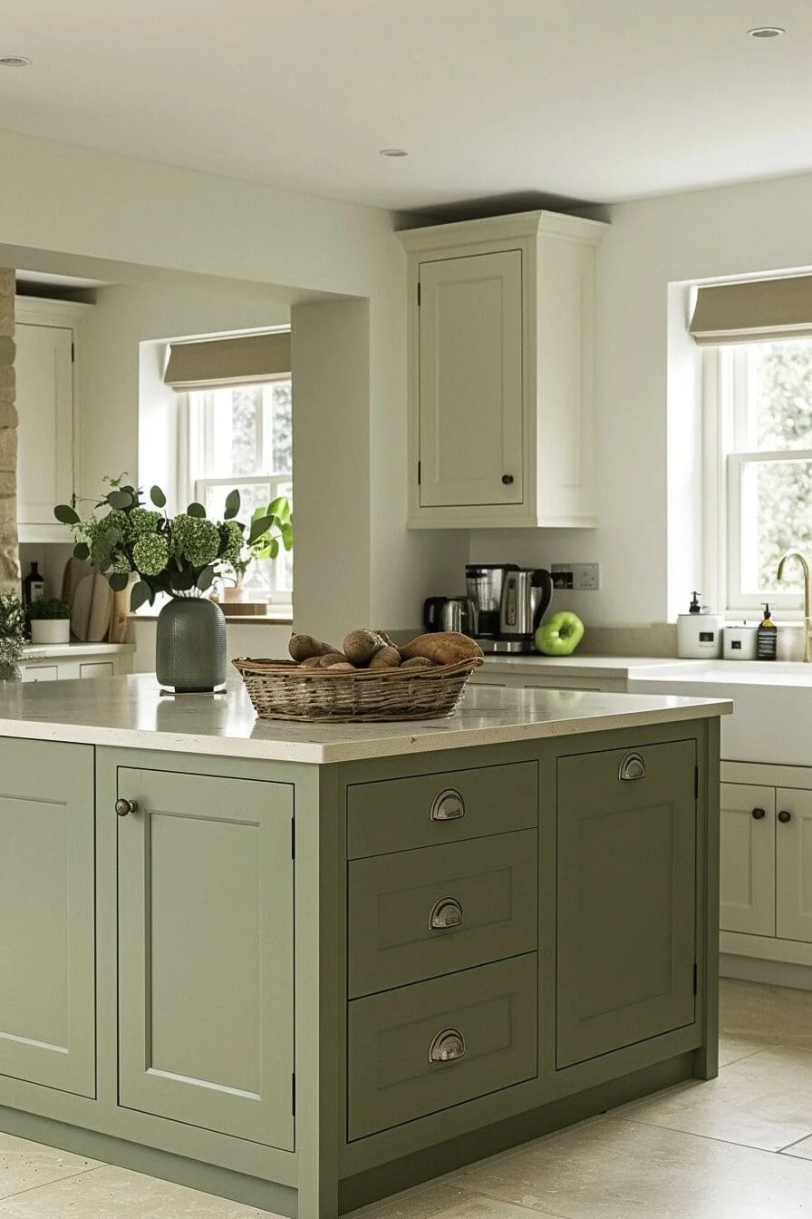 Olive Green Kitchen Island