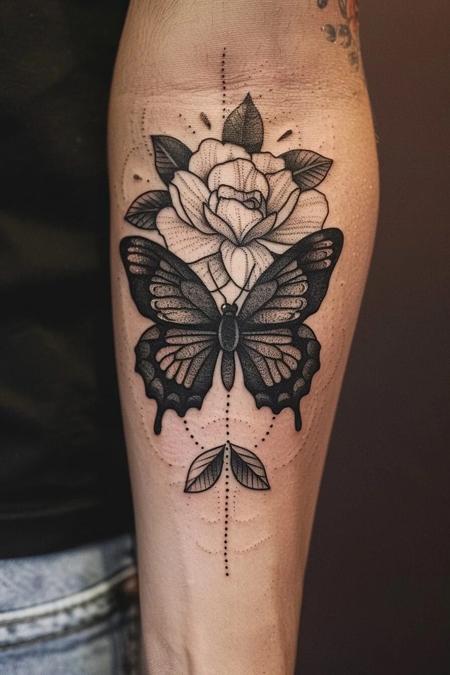 Butterfly with a Flower: Combines the meanings of flowers and butterflies, signifying love, life, and beauty