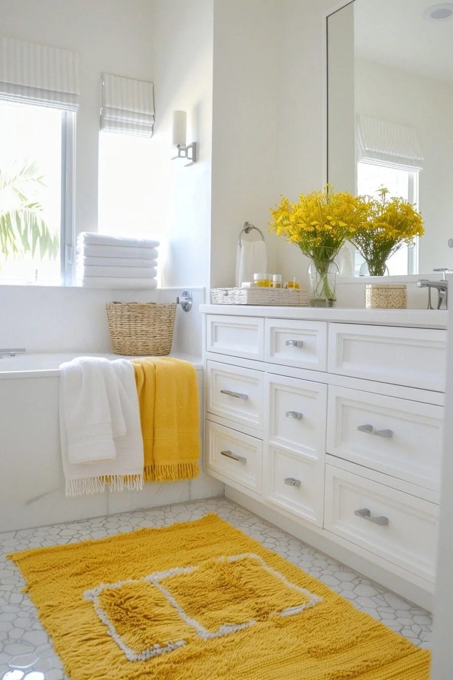 Pops of Yellow with Towels and Rugs