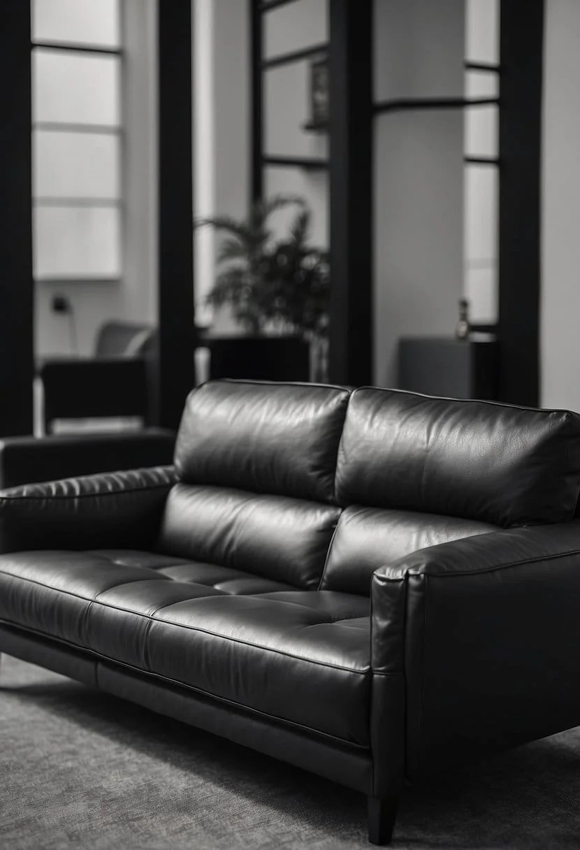 Charcoal Sofa in a Minimalist Black and White Room