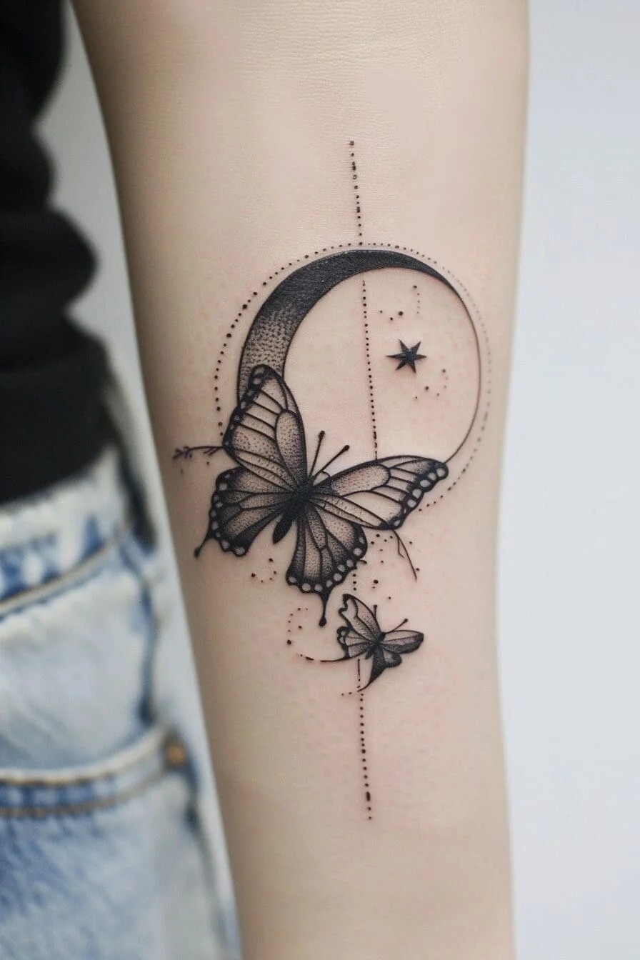 Butterfly with a Moon: Symbolizes intuition, dreams, and the connection to the subconscious