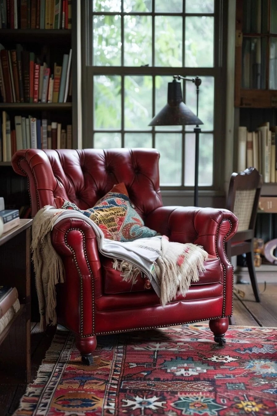 Rustic Red Leather Armchair