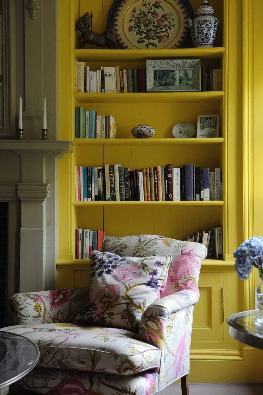 Yellow Painted Bookshelves