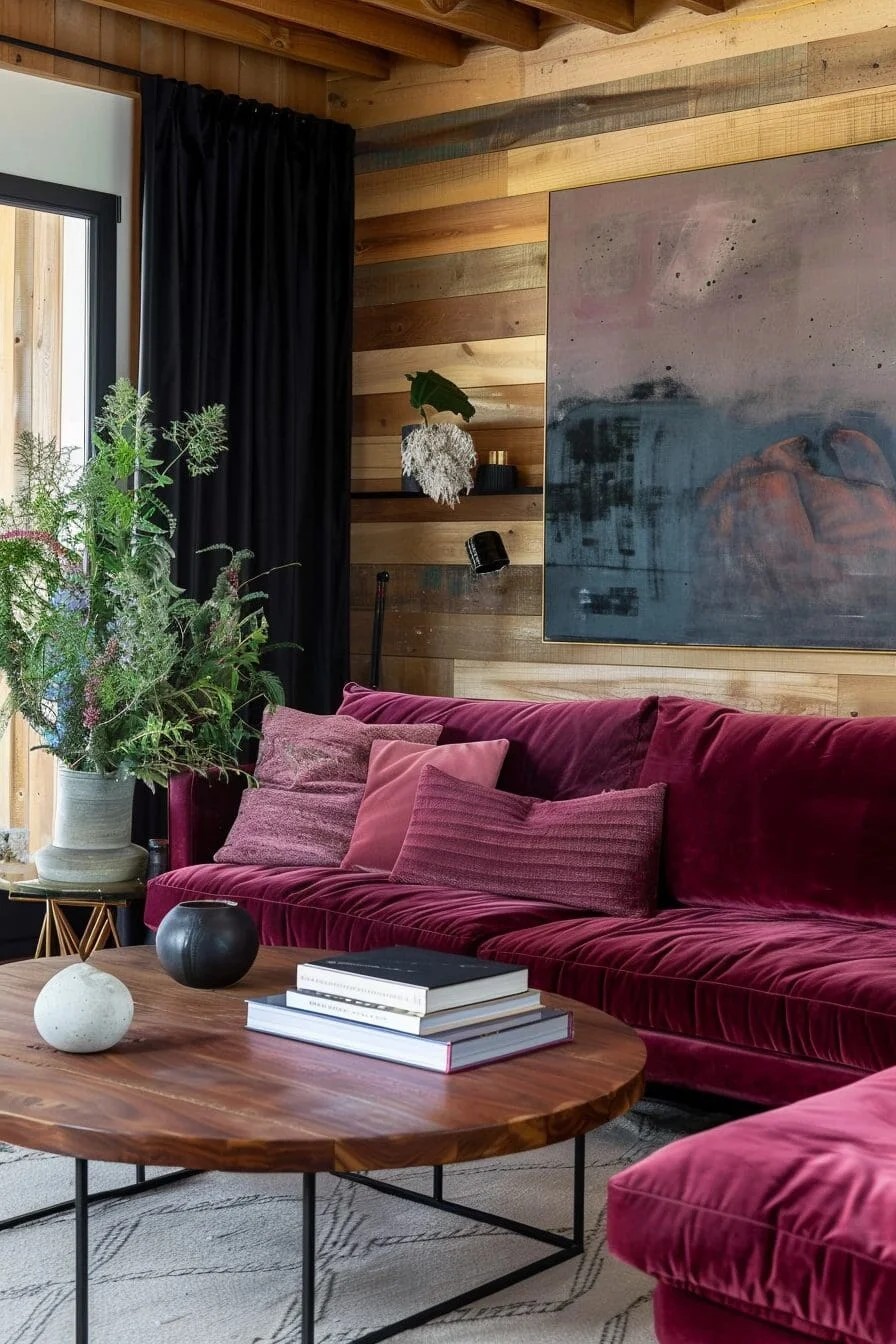 Burgundy Velvet Sofa