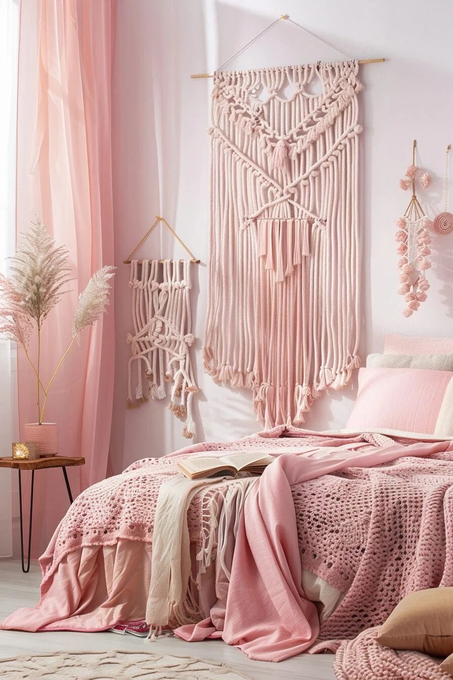 Pink Macrame Wall Hanging