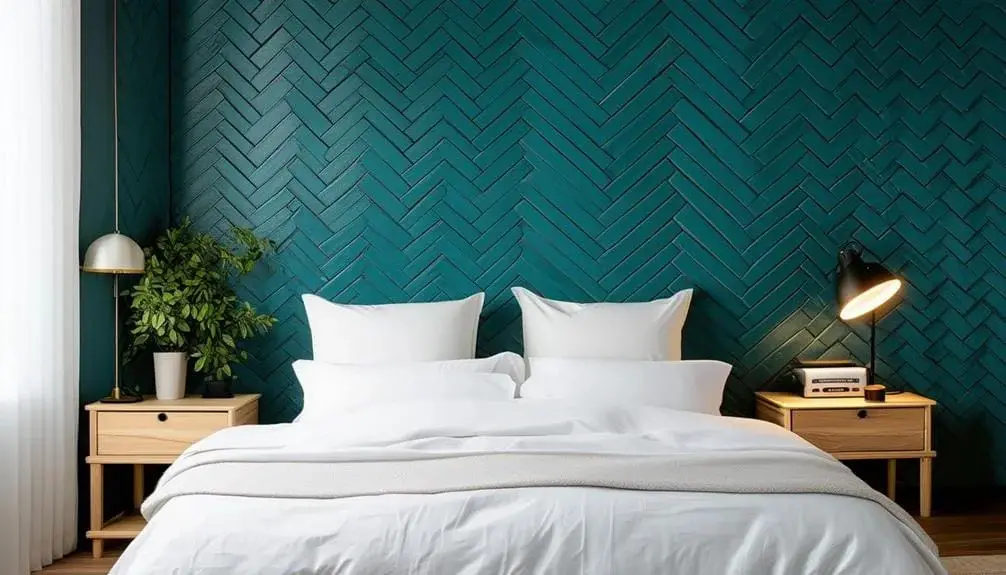 Teal Herringbone Brick