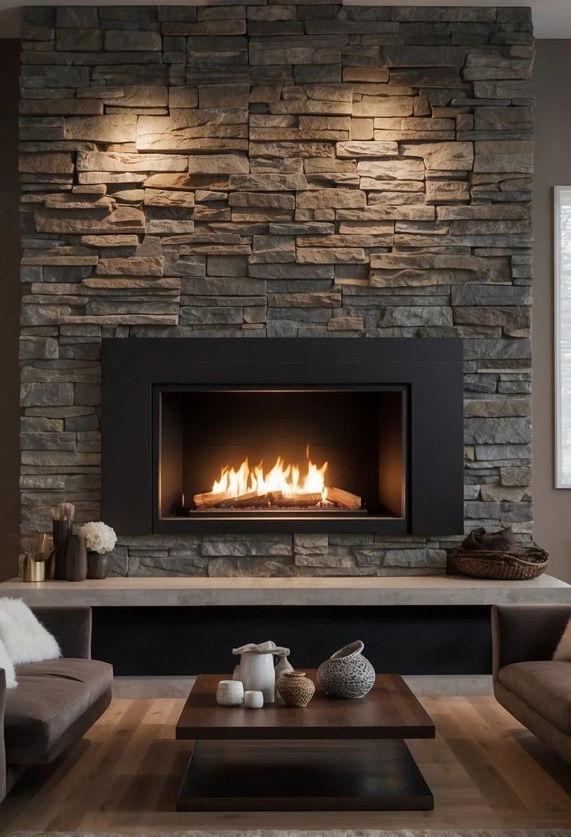 Natural Stone Veneer Fireplace Accent Wall