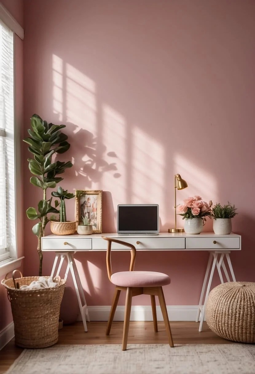 Feminine Home Office With A Pop Of Color