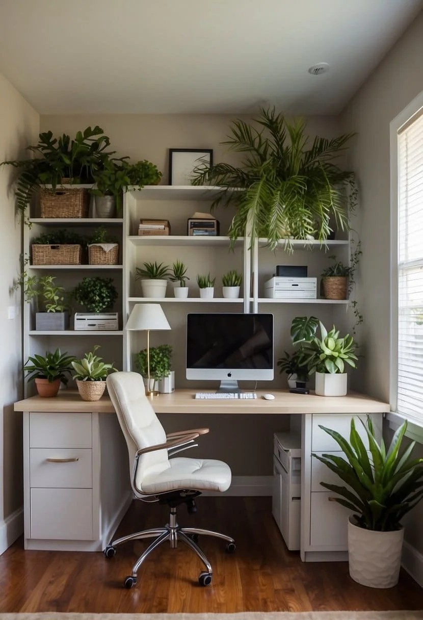 Home Office Setup with Custom Shelving