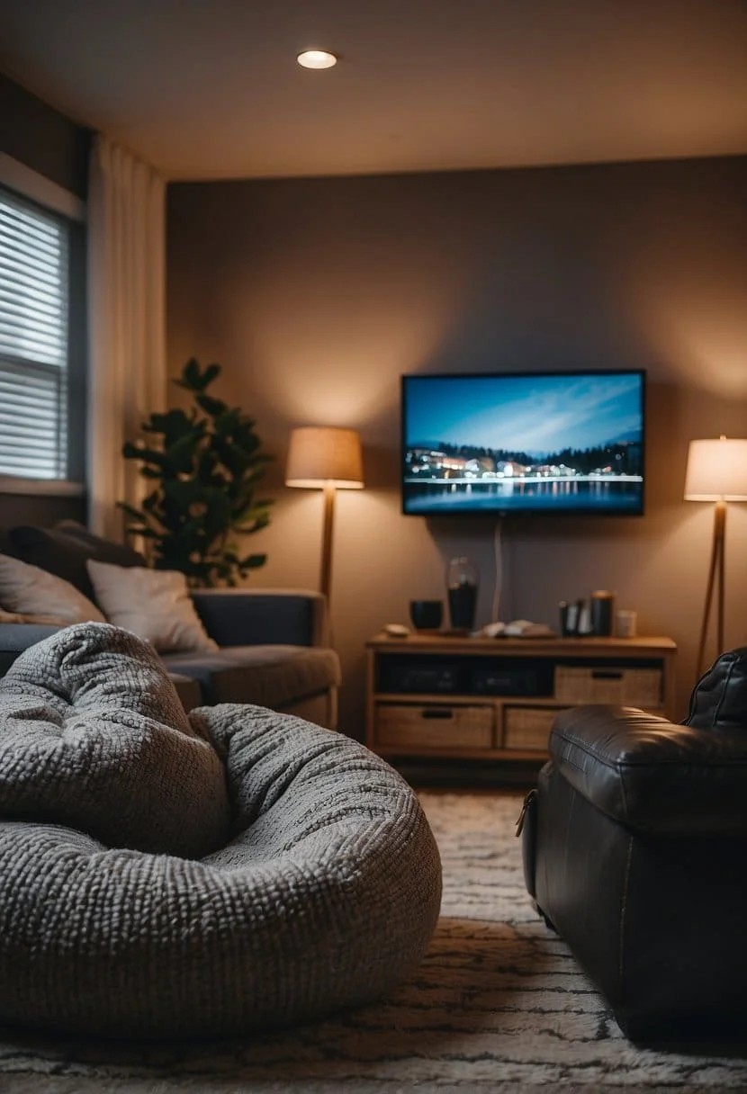 Bean Bags Around a Tv for Informal Seating