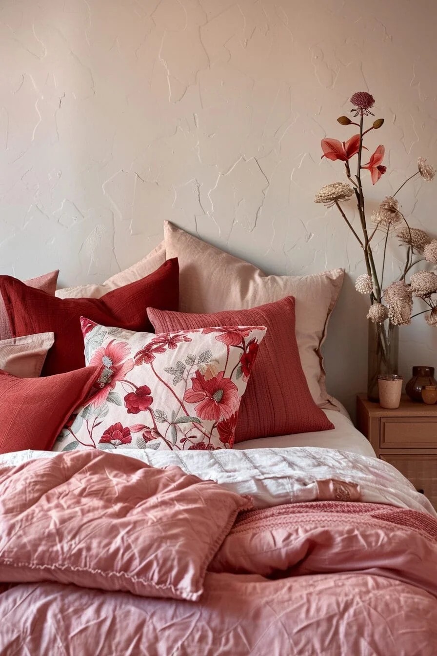 Blush Pink and Red Bedding